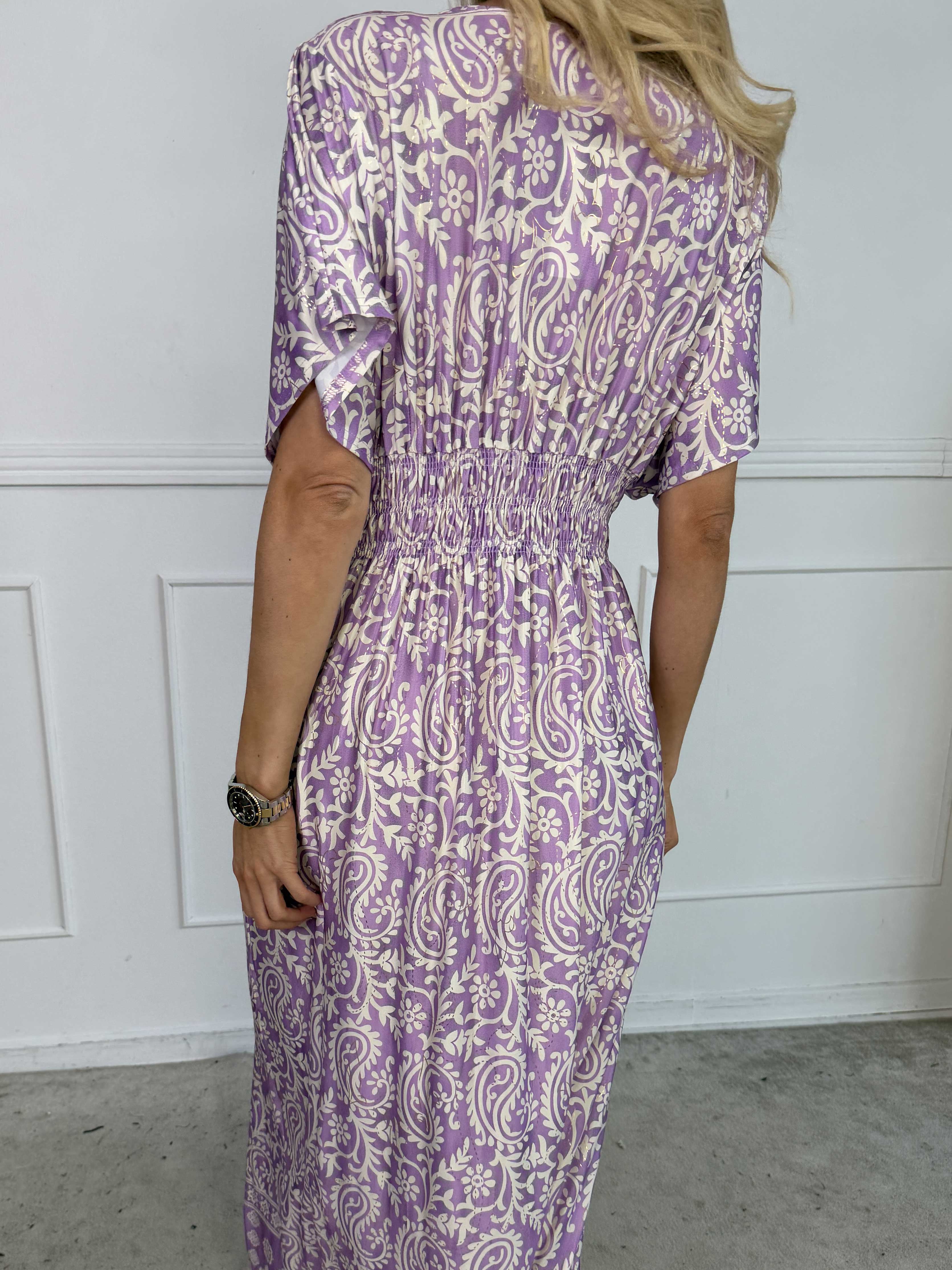 Pams Boteh - Lang elastisk mønstret kjole med lommer